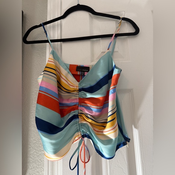 Lucy Paris Tessa Stripe V Neck Gathered Tank Top - Picture 2 of 6